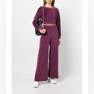 Suzie Kondi flare pants in soft cotton blend velour - plum color
